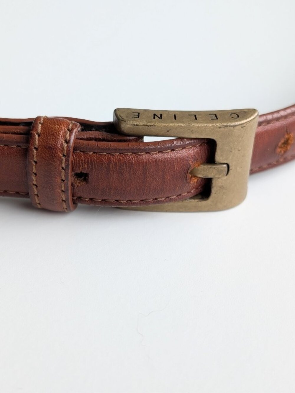 Vintage Celine leather brass belt large (extra holes)